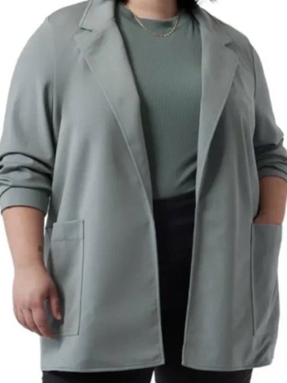 Athleta Eastbound Open Front Blazer in Seagreen Gray Size 20